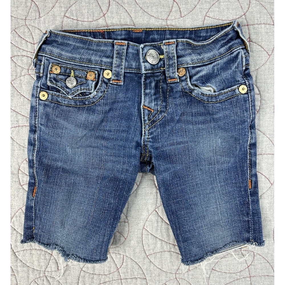 True‎ Religion Joey Kids Slap Pocket Embellished Raw Hem Denim Shorts / Kids 6